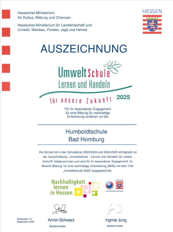 Urkunde "Umweltschule" 2017